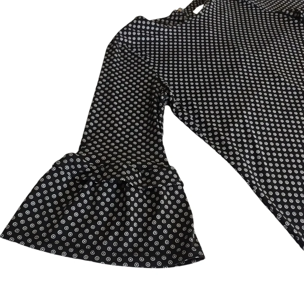 Michael Kors Dress Black White 3/4 Flare Sleeve Round Neck Stretch Size M